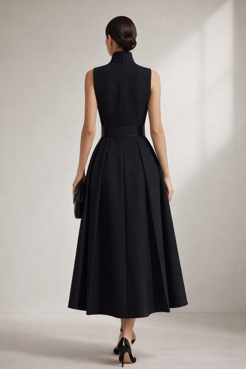 Belted High-Neck Dress