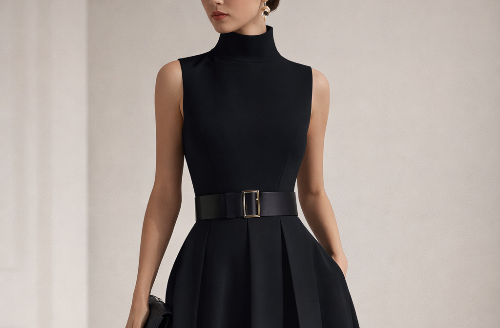 Belted High-Neck Dress